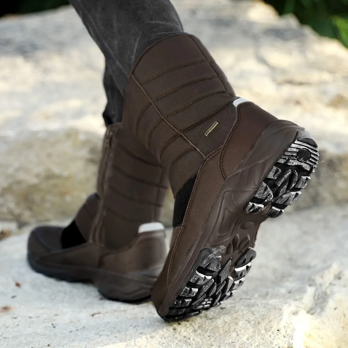 SILENTCARE Mens Winter Mid-Calf Snow Boot Fur Warm Waterproof Slip On Outdoor Athletic