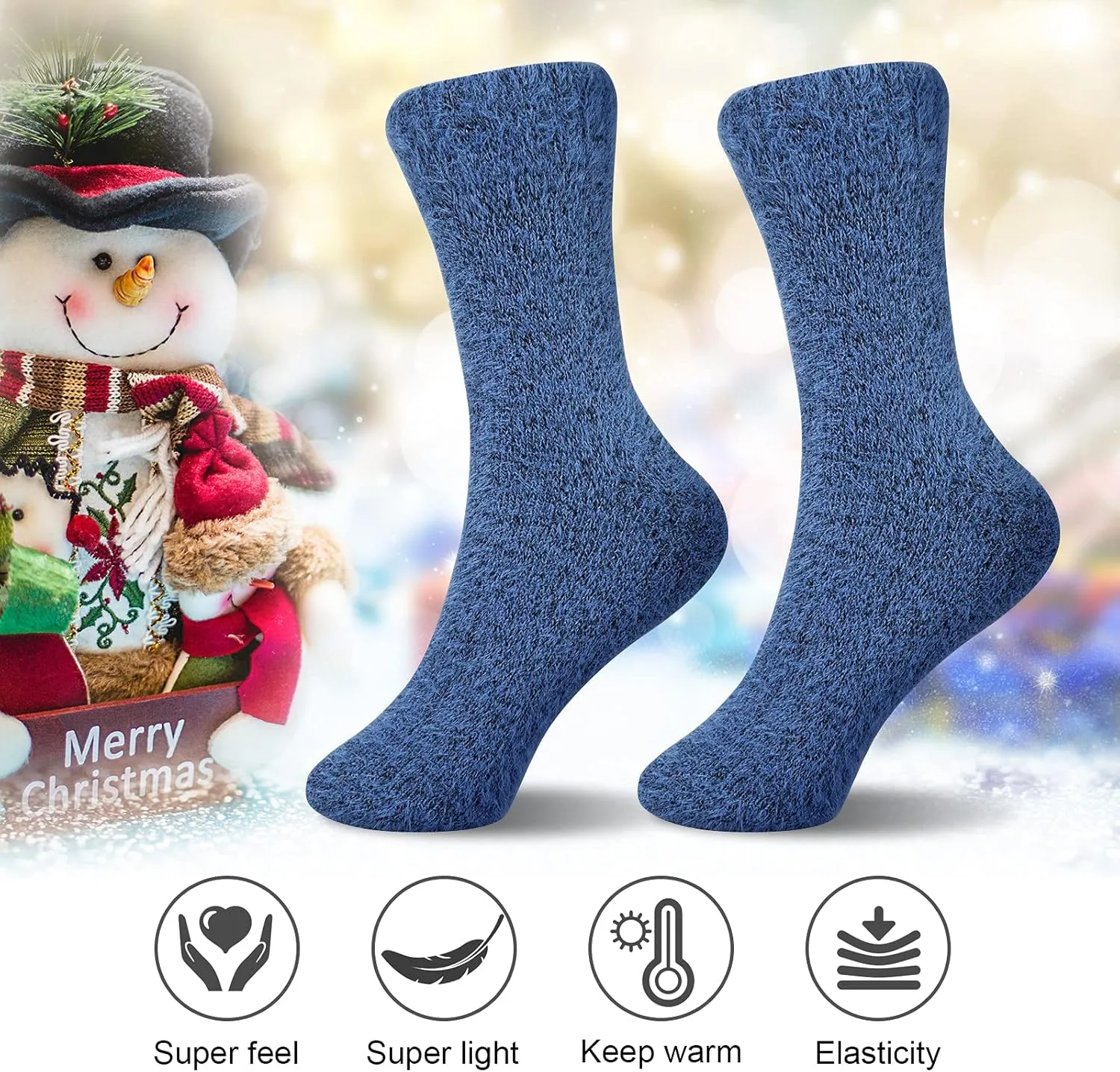 SISOSOCK 5 Pairs Fuzzy Winter Warm Wool Thick Soft Cozy Womens Knit Sleep Socks with Gifts Box