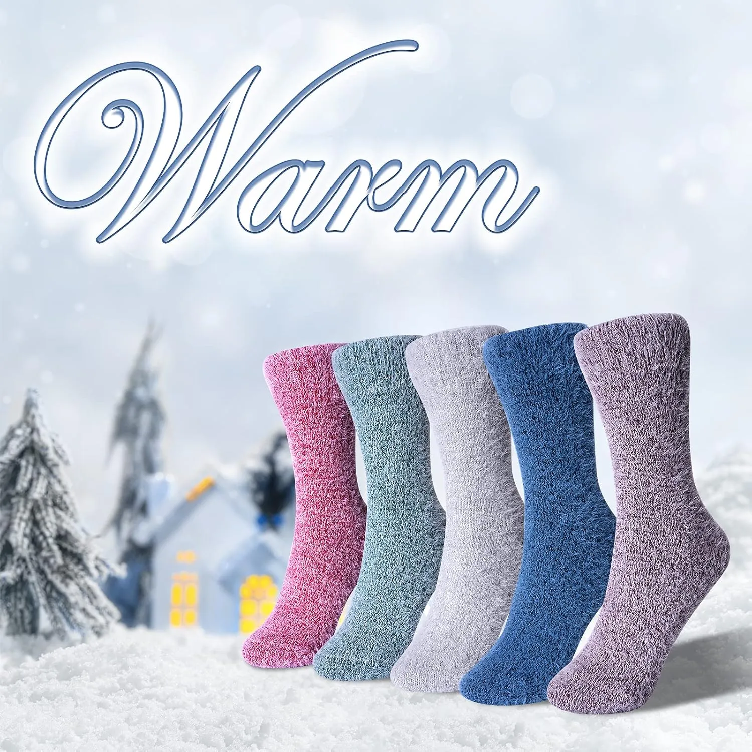 SISOSOCK 5 Pairs Fuzzy Winter Warm Wool Thick Soft Cozy Womens Knit Sleep Socks with Gifts Box