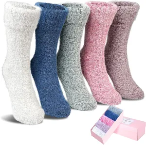 SISOSOCK 5 Pairs Fuzzy Winter Warm Wool Thick Soft Cozy Womens Knit Sleep Socks with Gifts Box