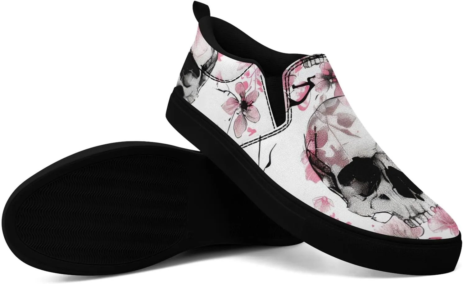 Skull Canvas Shoes Slip On Fashion Sneakers Low Top Casual Shoes Non Slip Loafers