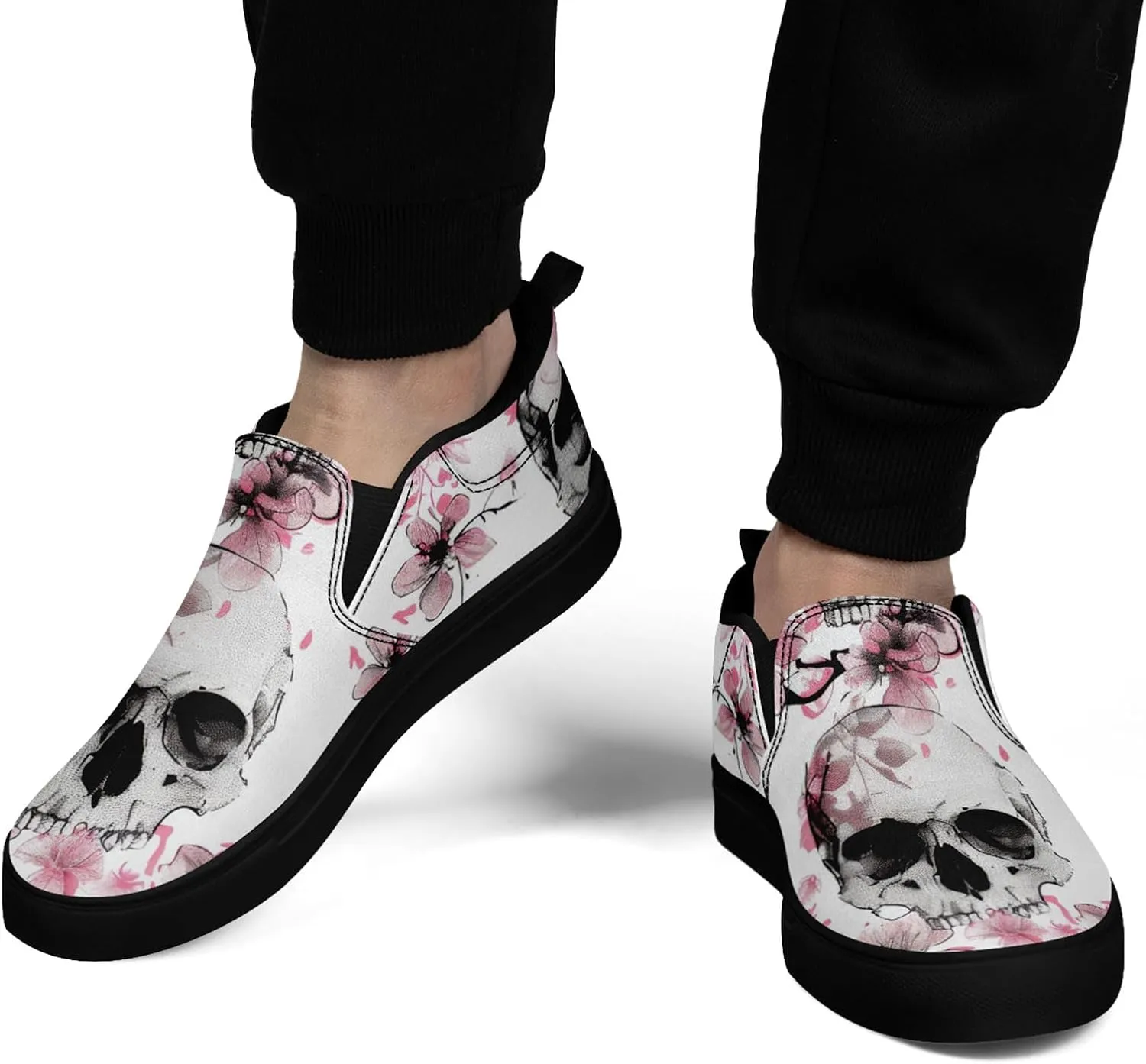 Skull Canvas Shoes Slip On Fashion Sneakers Low Top Casual Shoes Non Slip Loafers