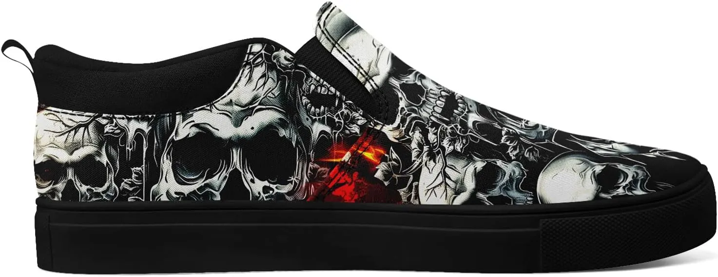 Skull Canvas Shoes Slip On Fashion Sneakers Low Top Casual Shoes Non Slip Loafers
