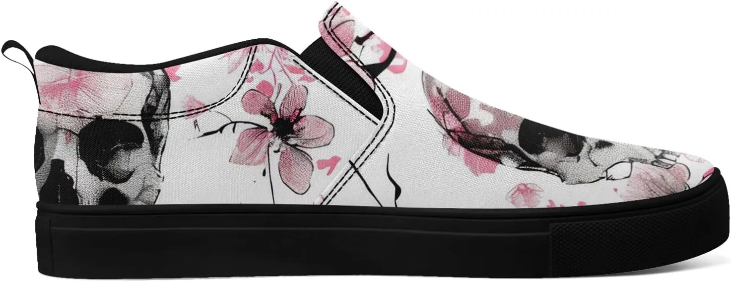 Skull Canvas Shoes Slip On Fashion Sneakers Low Top Casual Shoes Non Slip Loafers