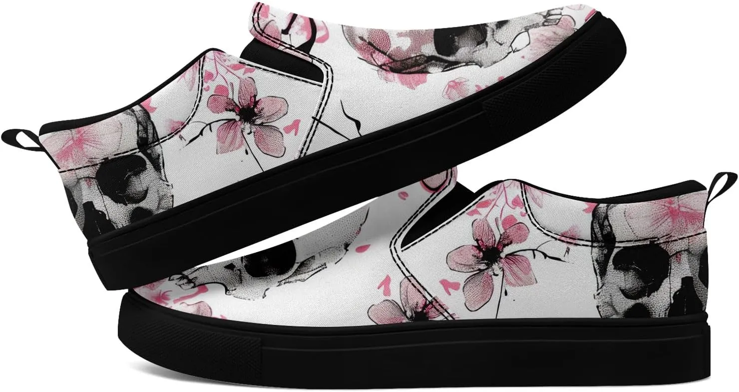 Skull Canvas Shoes Slip On Fashion Sneakers Low Top Casual Shoes Non Slip Loafers