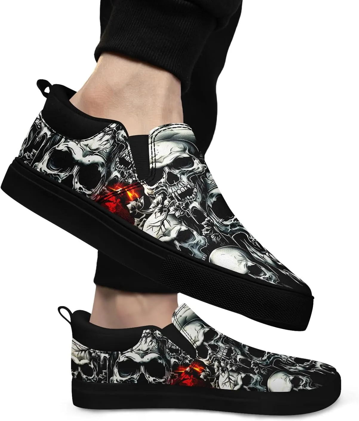 Skull Canvas Shoes Slip On Fashion Sneakers Low Top Casual Shoes Non Slip Loafers