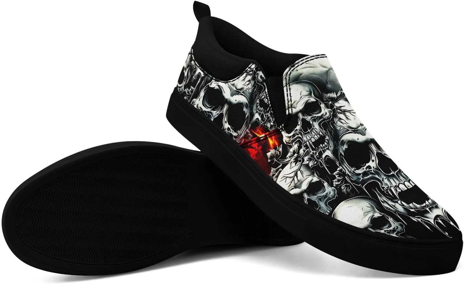 Skull Canvas Shoes Slip On Fashion Sneakers Low Top Casual Shoes Non Slip Loafers