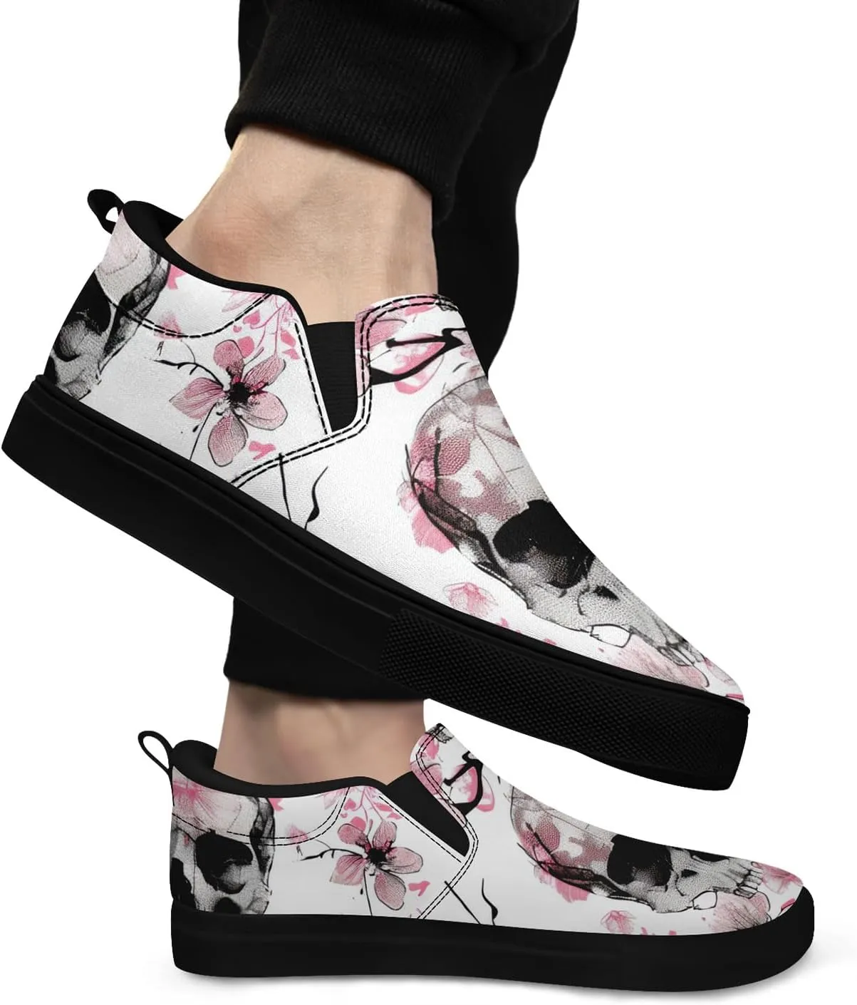 Skull Canvas Shoes Slip On Fashion Sneakers Low Top Casual Shoes Non Slip Loafers