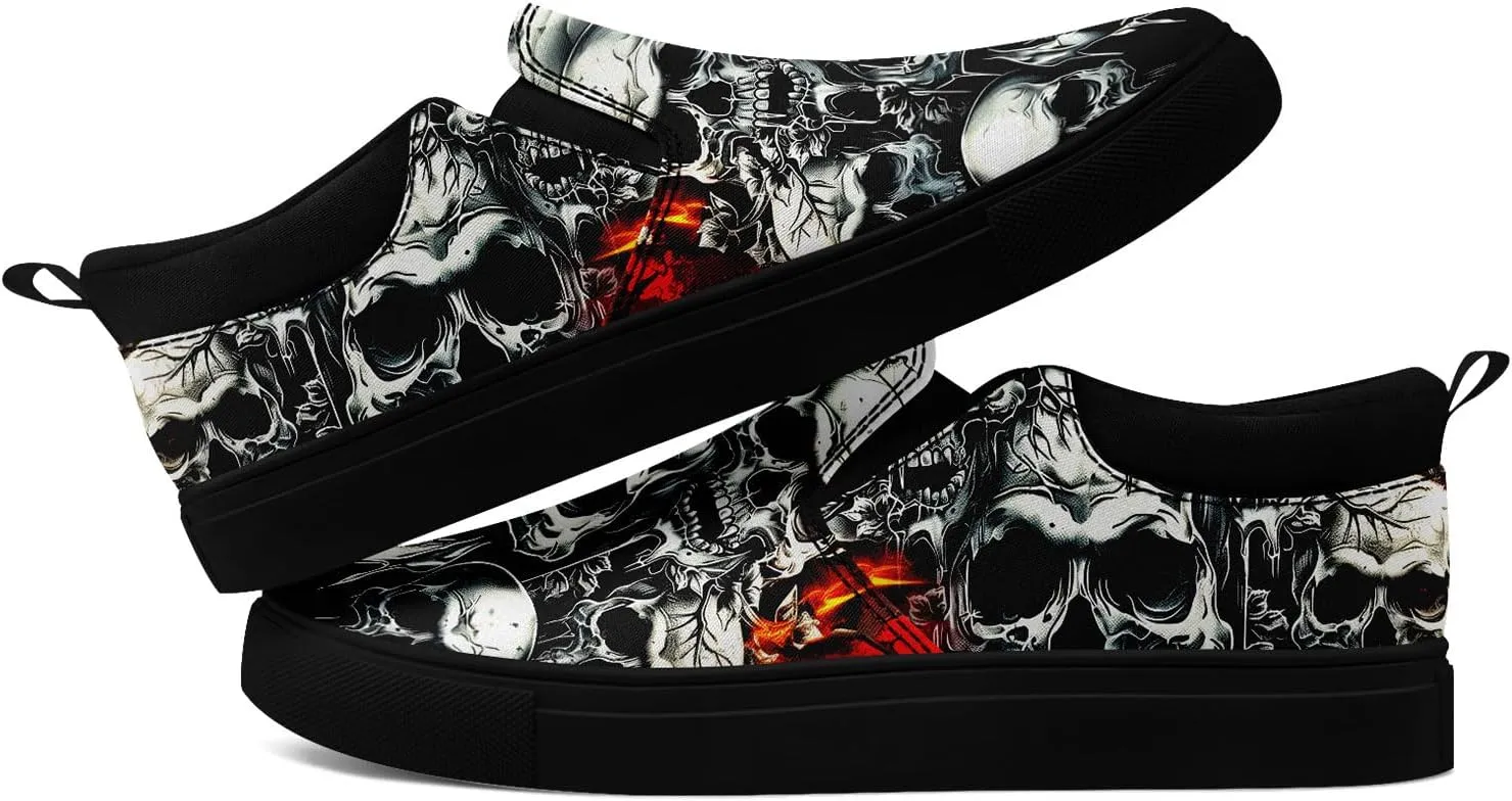 Skull Canvas Shoes Slip On Fashion Sneakers Low Top Casual Shoes Non Slip Loafers