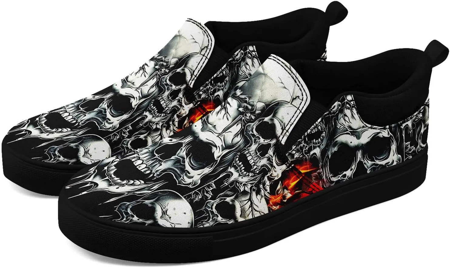 Skull Canvas Shoes Slip On Fashion Sneakers Low Top Casual Shoes Non Slip Loafers