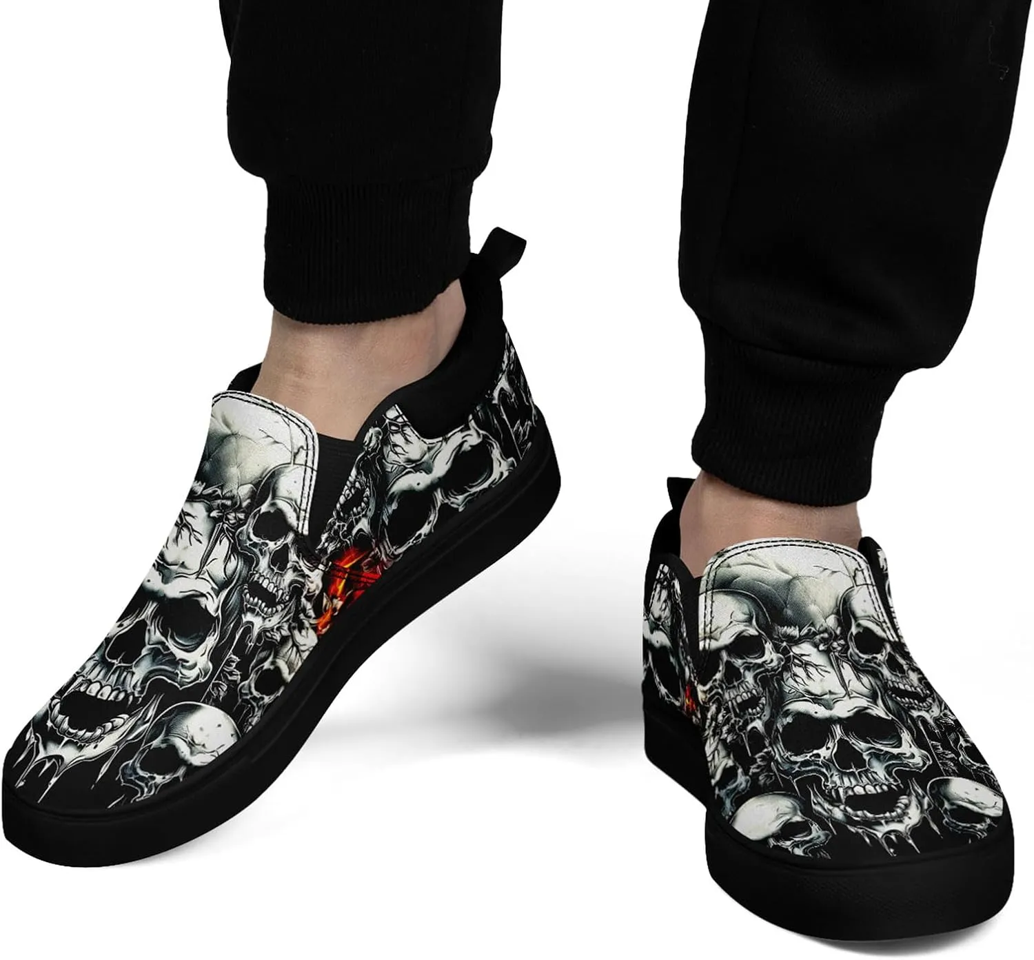 Skull Canvas Shoes Slip On Fashion Sneakers Low Top Casual Shoes Non Slip Loafers