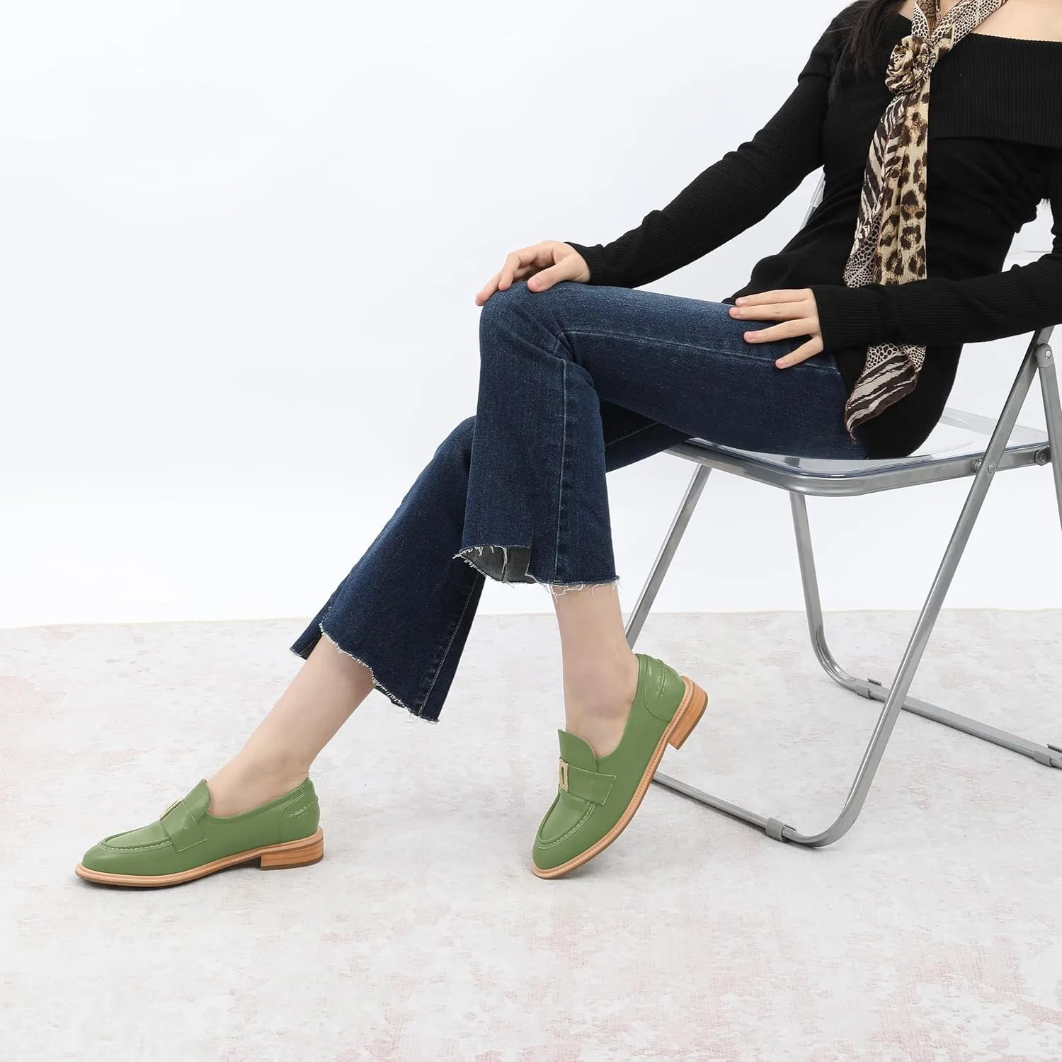 SKYSTERRY Loafers for Women Penny Loafers with Round Toe Low Chunky Block Heels Comfortable Women Loafers Shoes for Work Party Dating Shopping