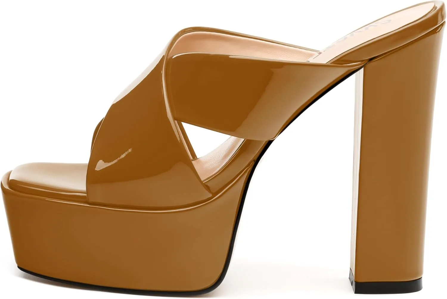 SKYSTERRY Women's Platform Heels 5.1-Inch High Chunky Block Wedges Heel Square Open Toe Sandals Patent Comfortable Slip On Cross-Strap Dressy Pumps Shoes