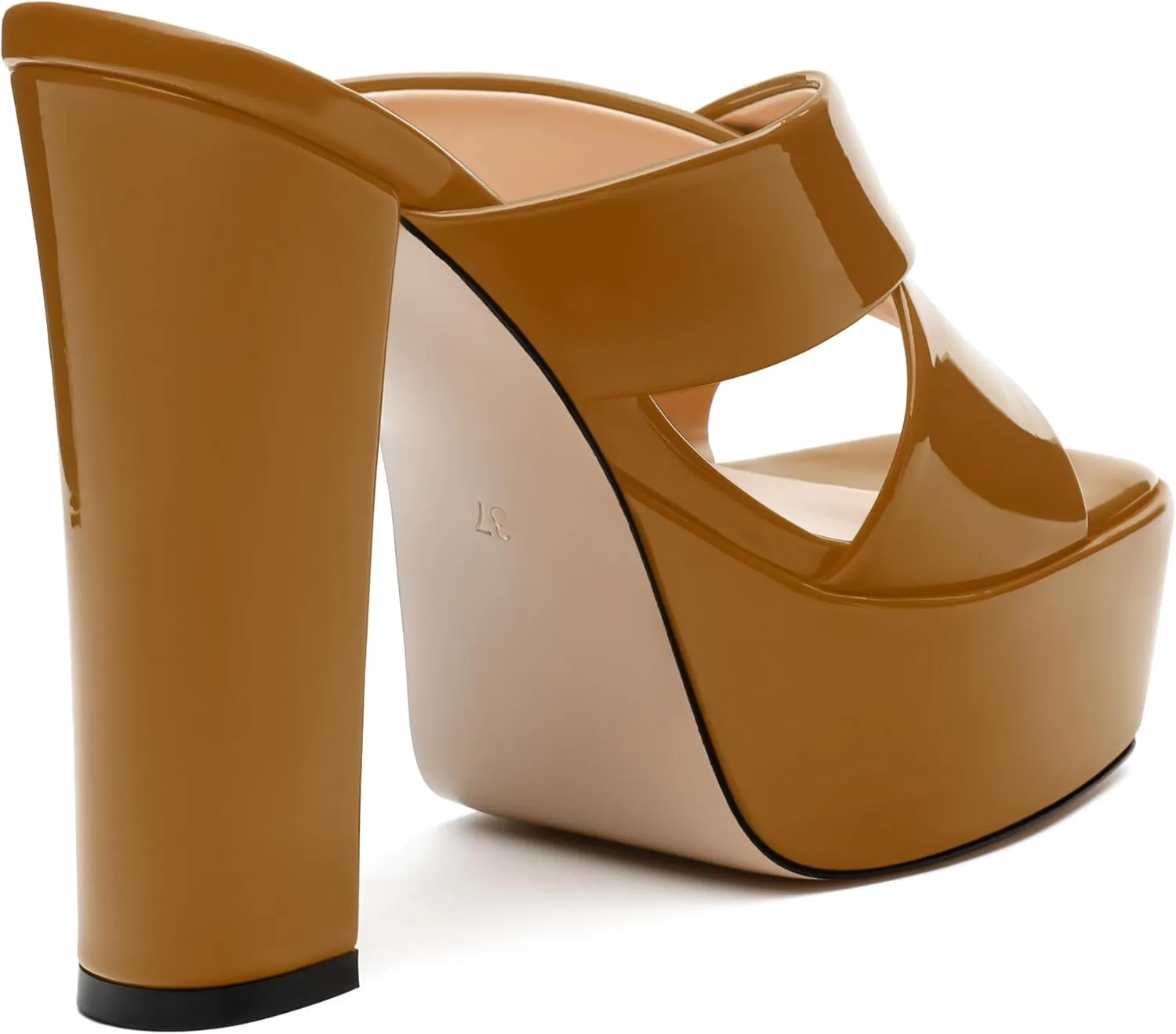 SKYSTERRY Women's Platform Heels 5.1-Inch High Chunky Block Wedges Heel Square Open Toe Sandals Patent Comfortable Slip On Cross-Strap Dressy Pumps Shoes