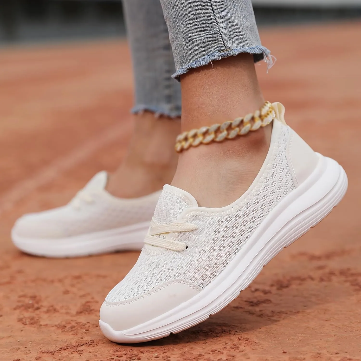 Slip On Orthopedic Sneakers for Women Soft Sole Mesh Comfort Arch Support Shoes Lightweight Wide Width Non Slip Shoes Woven Low Top Walking Shoe Summer Casual Sneaker