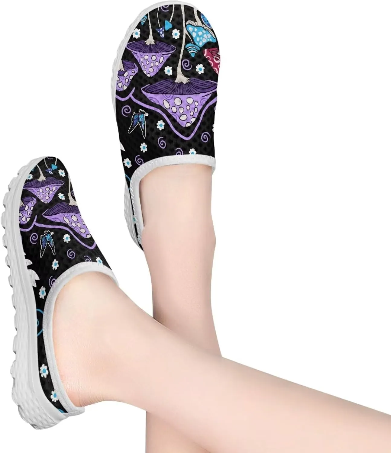 Slip On Shoes Women Barefoot Water Shoes Casual Mesh Flats Mules with Non Slip Sole Lightweight Closed Toe Slides for Outdoor