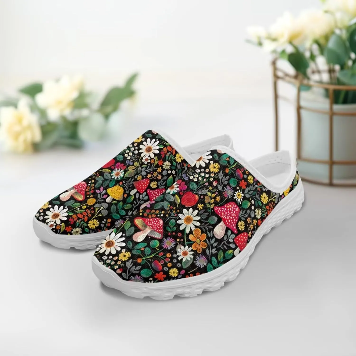 Slip On Shoes Women Barefoot Water Shoes Casual Mesh Flats Mules with Non Slip Sole Lightweight Closed Toe Slides for Outdoor