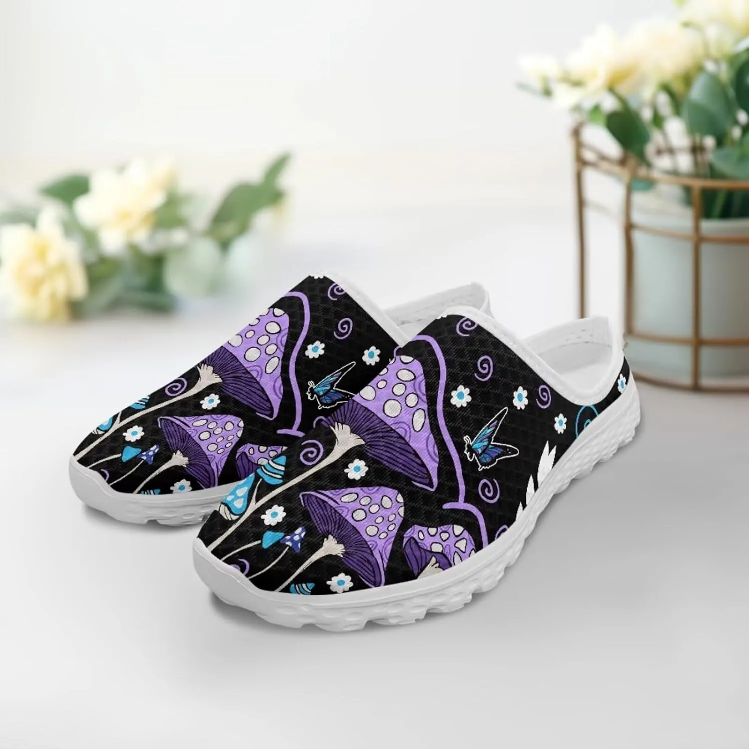 Slip On Shoes Women Barefoot Water Shoes Casual Mesh Flats Mules with Non Slip Sole Lightweight Closed Toe Slides for Outdoor