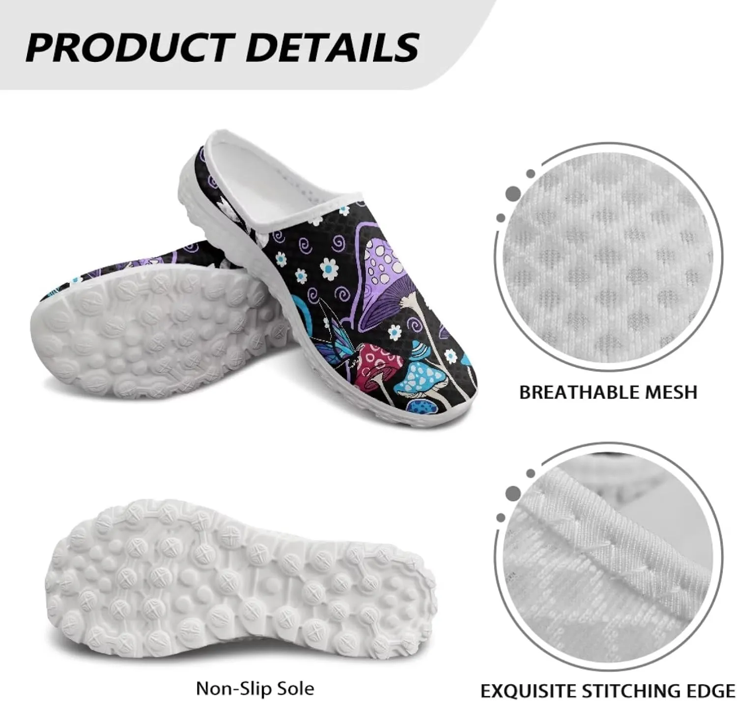Slip On Shoes Women Barefoot Water Shoes Casual Mesh Flats Mules with Non Slip Sole Lightweight Closed Toe Slides for Outdoor