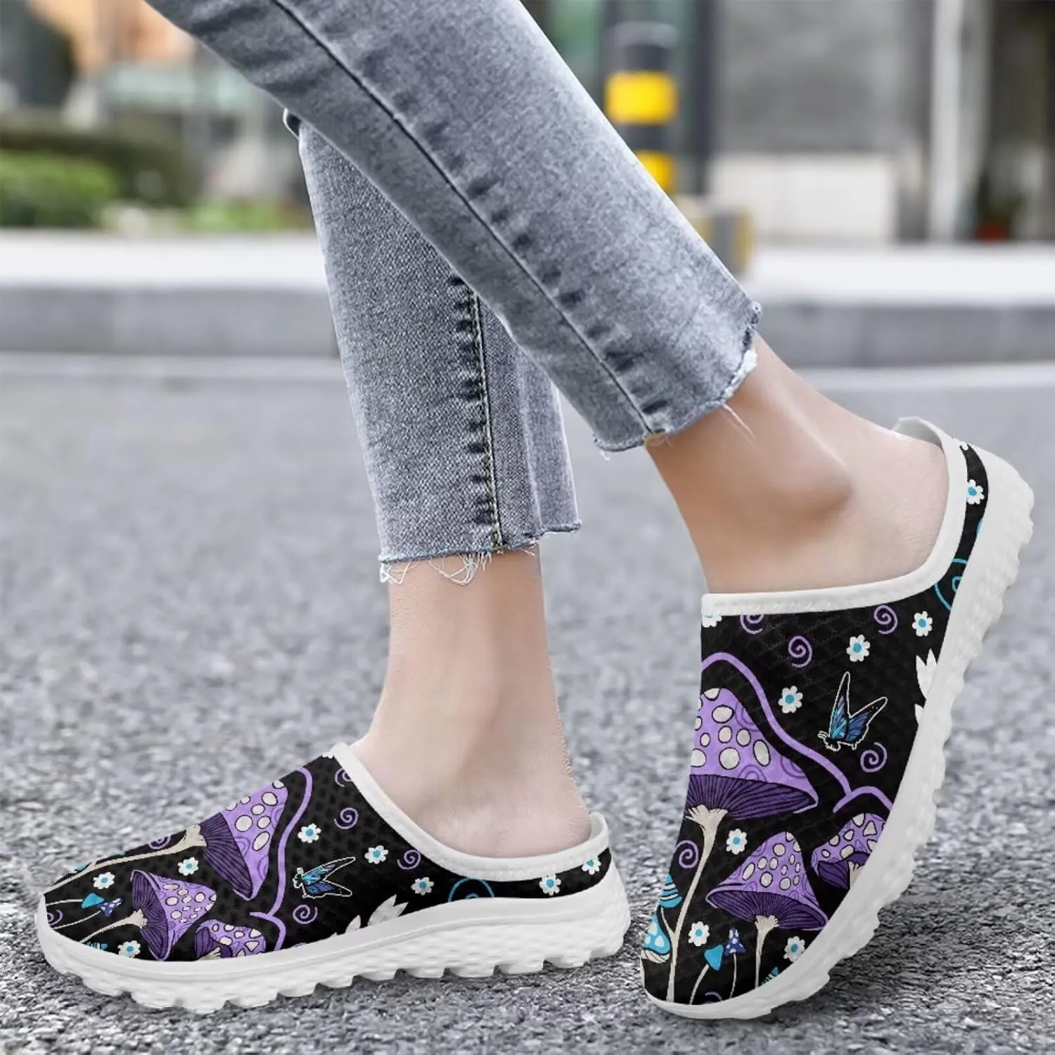 Slip On Shoes Women Barefoot Water Shoes Casual Mesh Flats Mules with Non Slip Sole Lightweight Closed Toe Slides for Outdoor