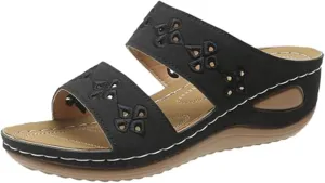 Slip On Wedge Sandals for Women Comfortable Casual Summer Ladies Slide Slippers Indoor and Outdoor Thick Sole Open Toe Garden Shoes Crisscross Woven Comfy Dressy Slides Lightweight Platform Sandals