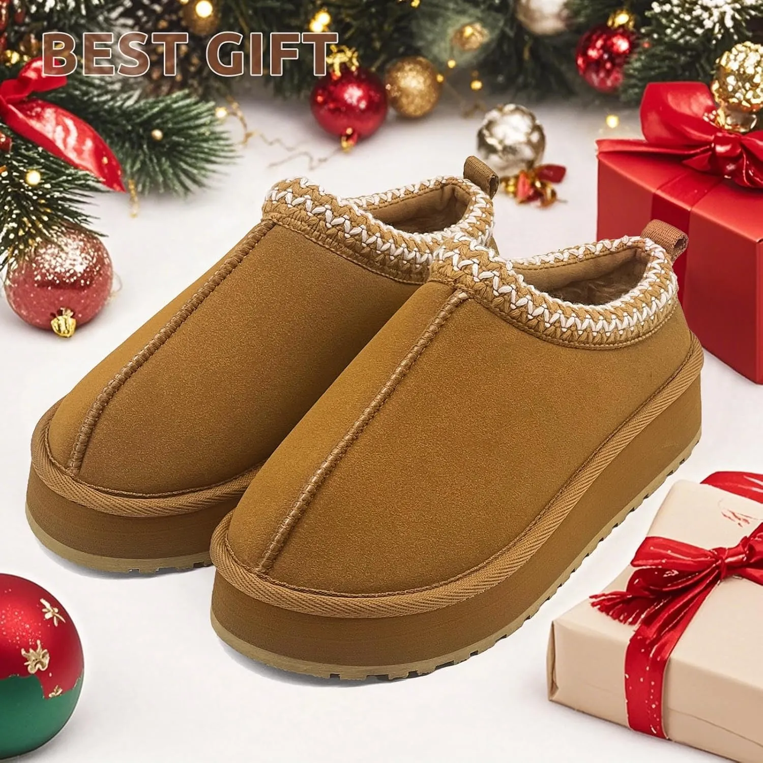 Slippers for Women Platform Mini Boots Comfy Faux Fur Fuzzy Cozy Warm Winter Mules Fluffy House Shoes Indoor and Outdoor