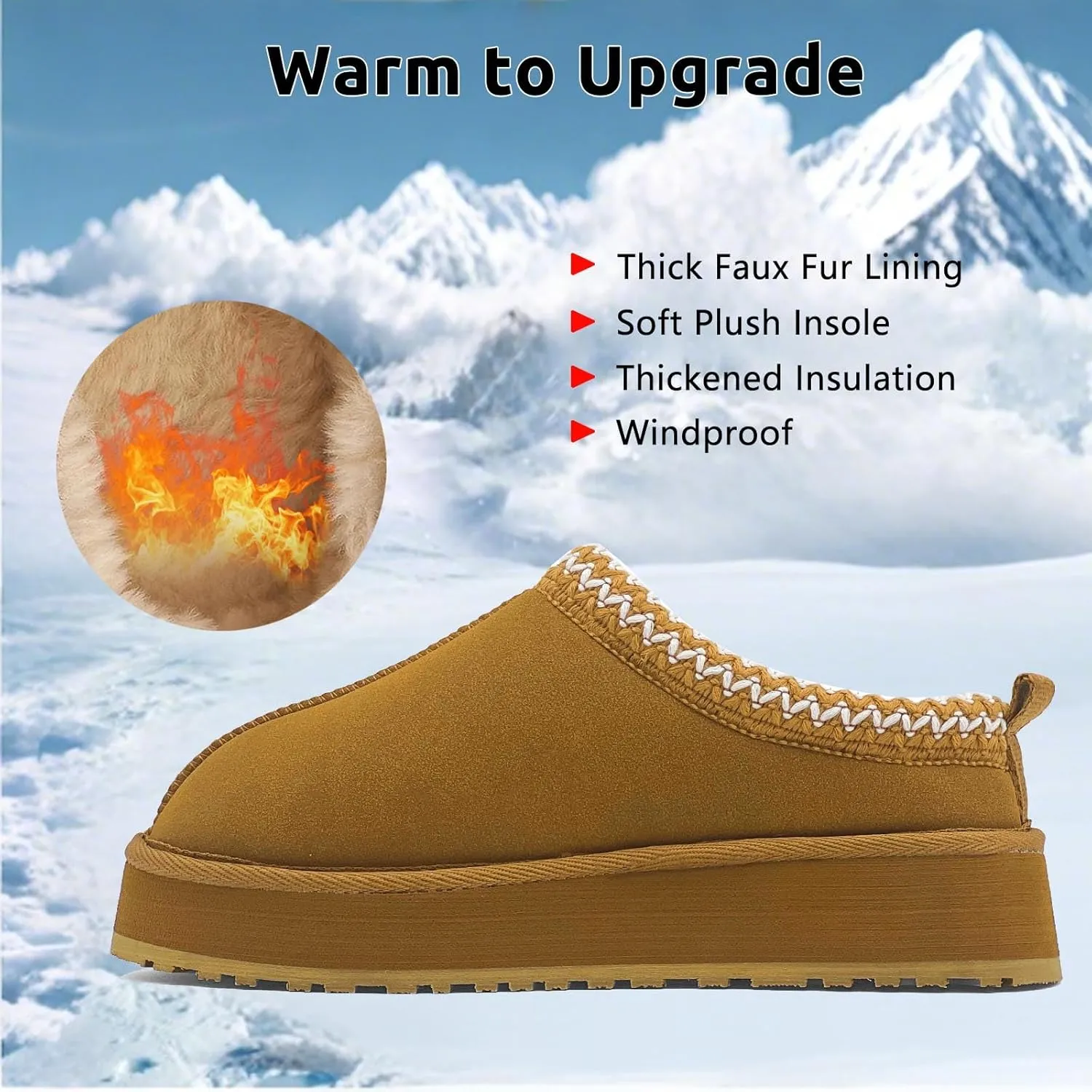 Slippers for Women Platform Mini Boots Comfy Faux Fur Fuzzy Cozy Warm Winter Mules Fluffy House Shoes Indoor and Outdoor