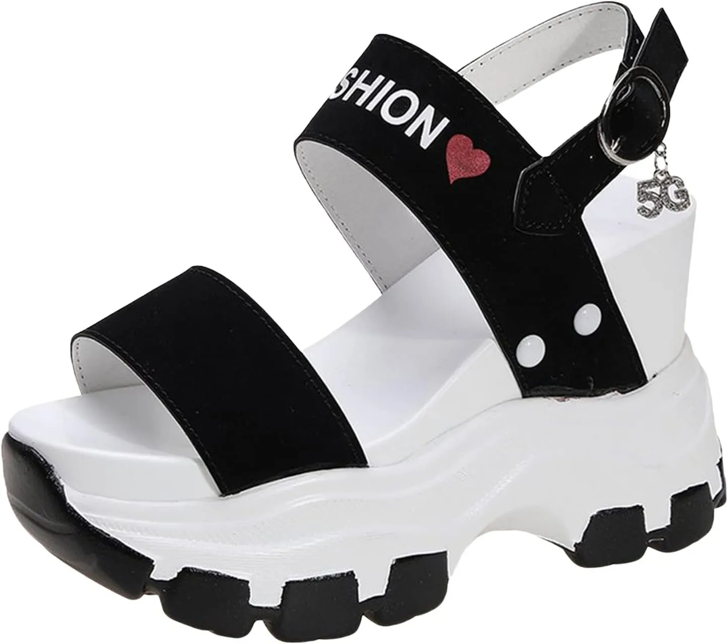 Slope Heeled Sandals for Women Summe Thick Sole with Raised Exposed Toe Slope Heeled Platform Slide Sandals for Women (Black, 6.5)