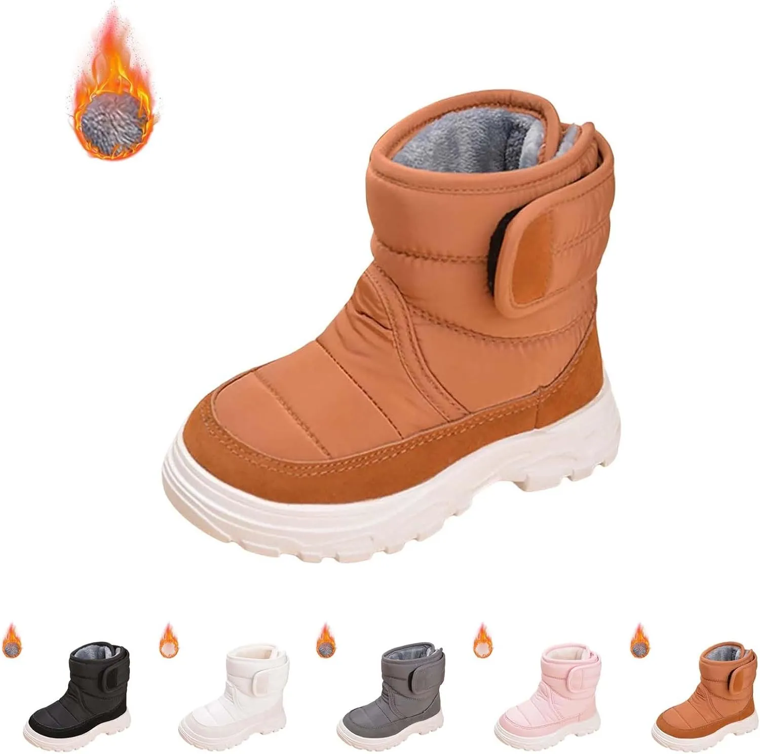 Snow Boots for Kids Boys Girls Winter High Top Non-Slip Shoes Cold Weather Faux F𝘂r Lined Outdoor Sport Sneaker