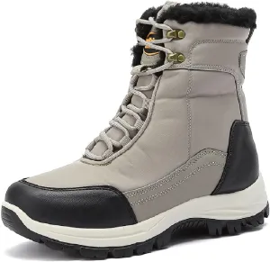 Snow Boots for Men, Slip on Waterproof Hiking Boots with Fur Lined, Mens Winter Boots Shoes Non-Slip Rubber Sole Outdoor Comfortable Walking Shoes