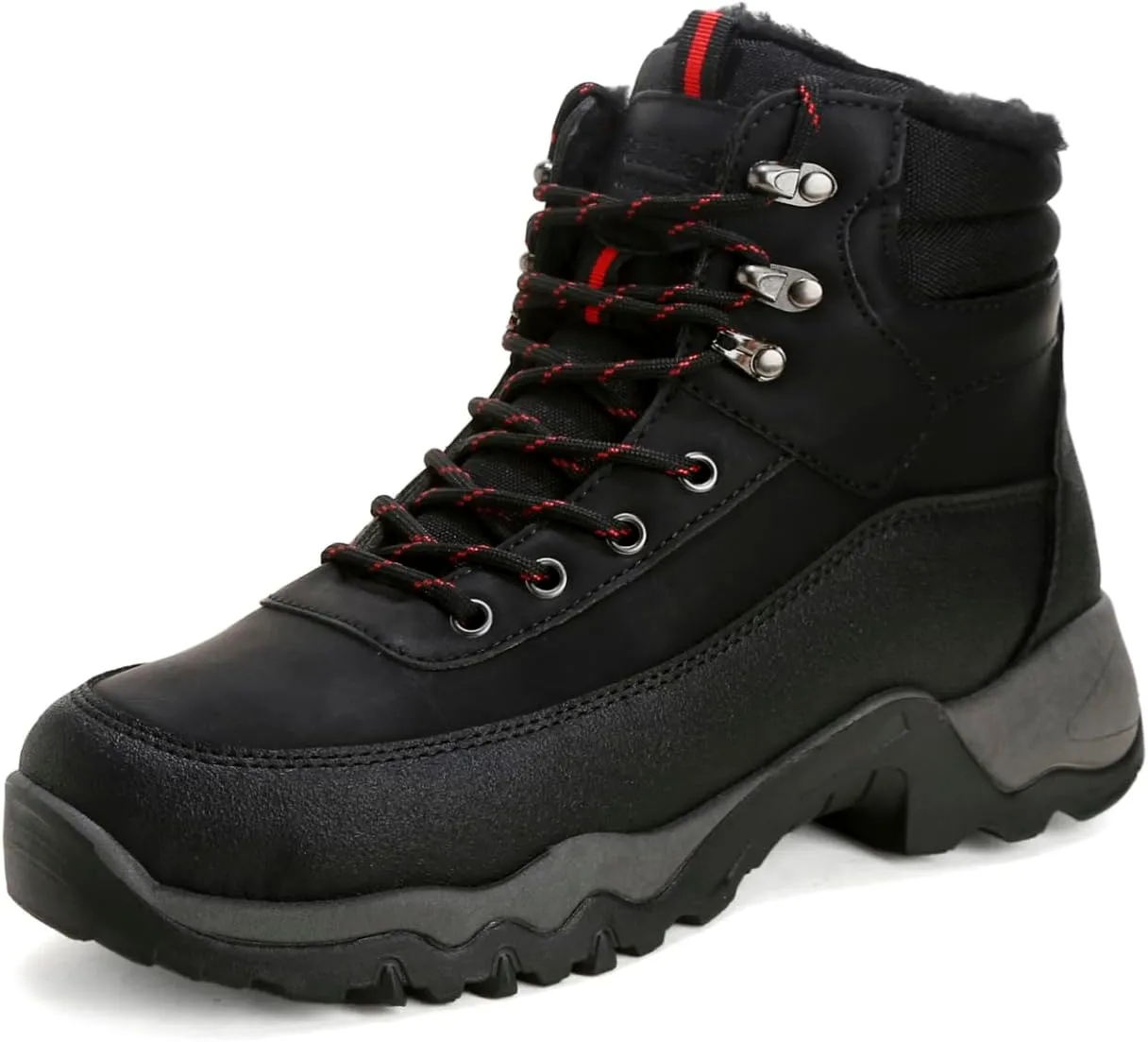 Snow Boots for Men, Slip on Waterproof Hiking Boots with Fur Lined, Mens Winter Boots Shoes Non-Slip Rubber Sole Outdoor Comfortable Walking Shoes