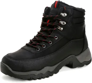 Snow Boots for Men, Slip on Waterproof Hiking Boots with Fur Lined, Mens Winter Boots Shoes Non-Slip Rubber Sole Outdoor Comfortable Walking Shoes