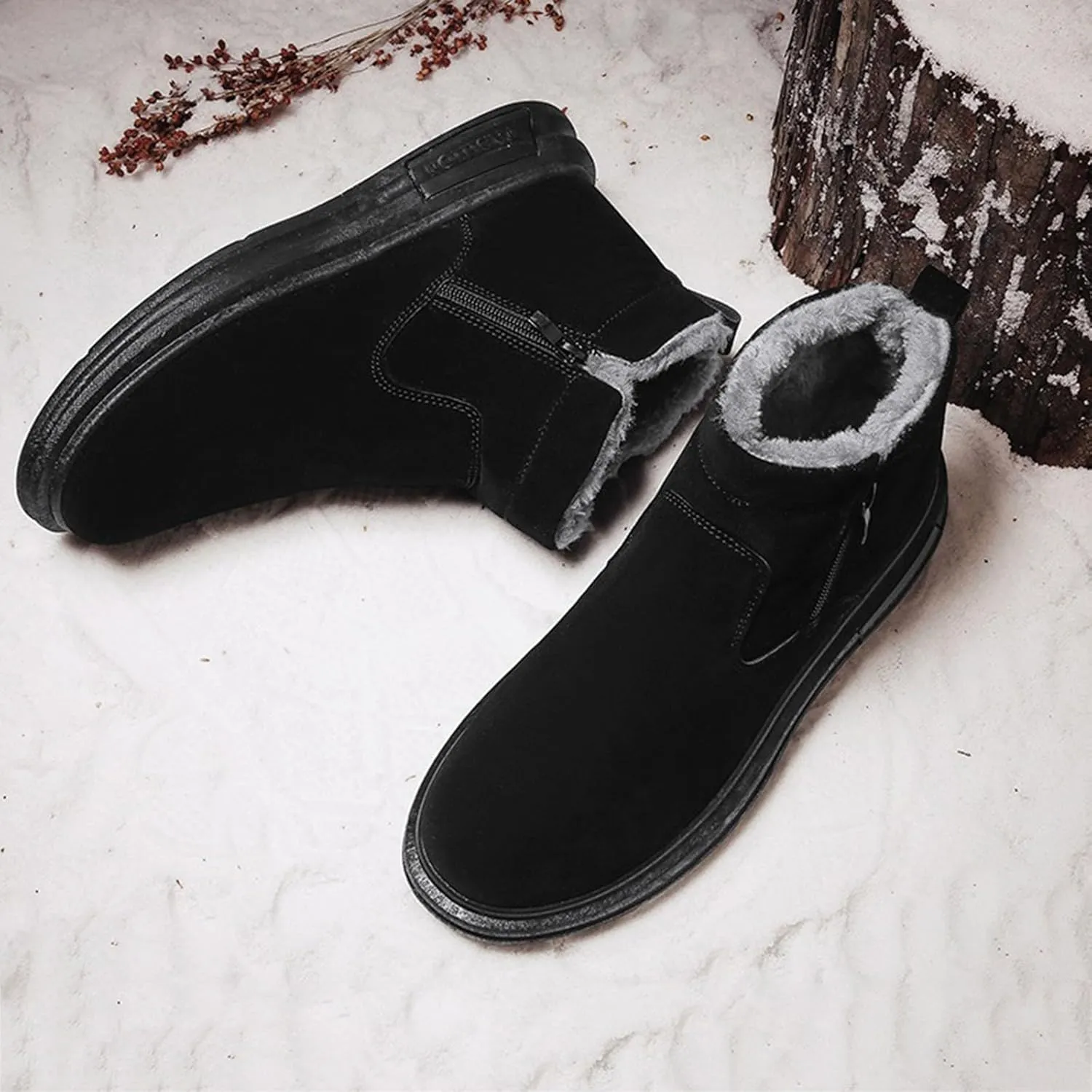 Snow Boots for Men Winter Warm Plush Lined Ankle Booties Waterproof Slip On Shoes Insulated Non Slip Boots Outdoor