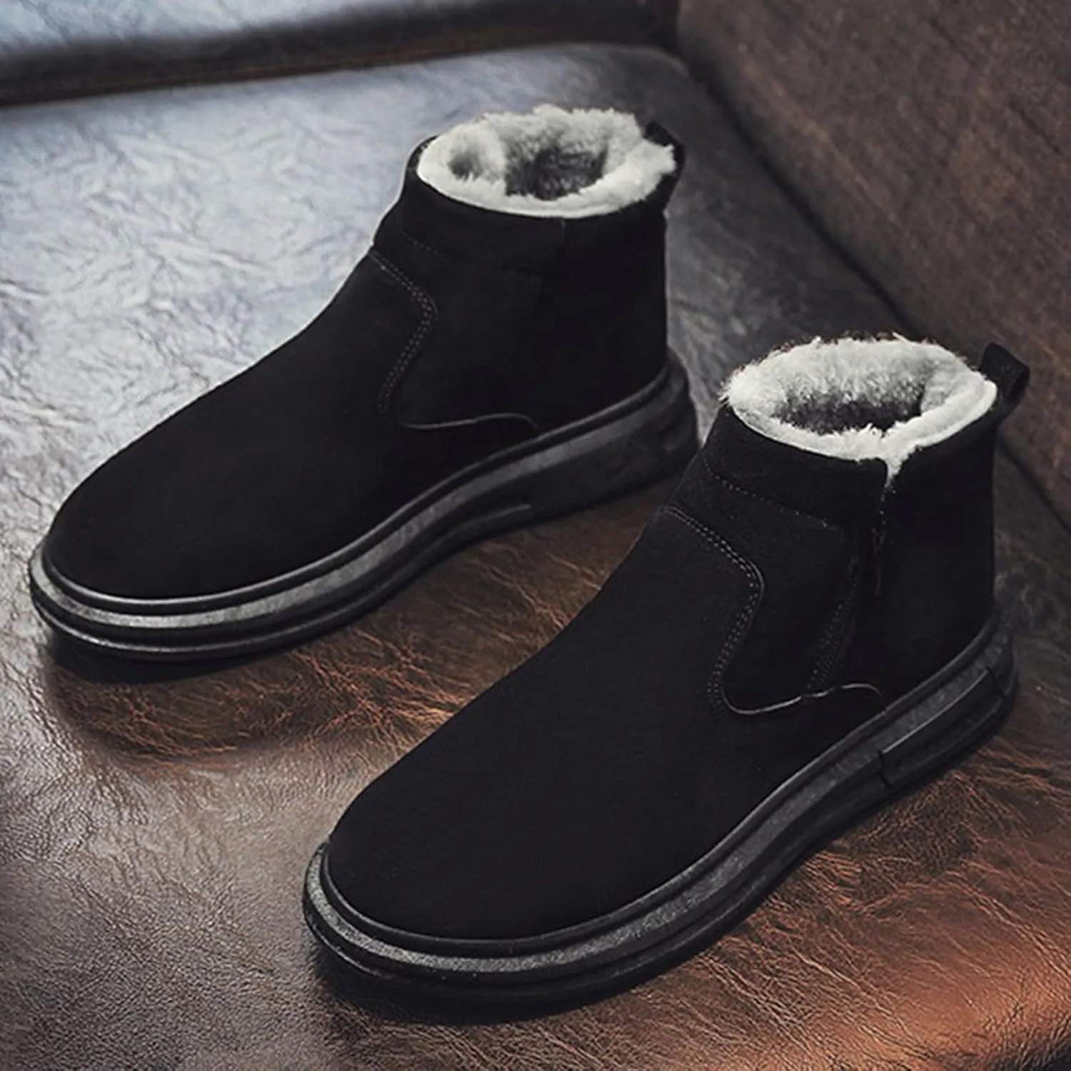 Snow Boots for Men Winter Warm Plush Lined Ankle Booties Waterproof Slip On Shoes Insulated Non Slip Boots Outdoor