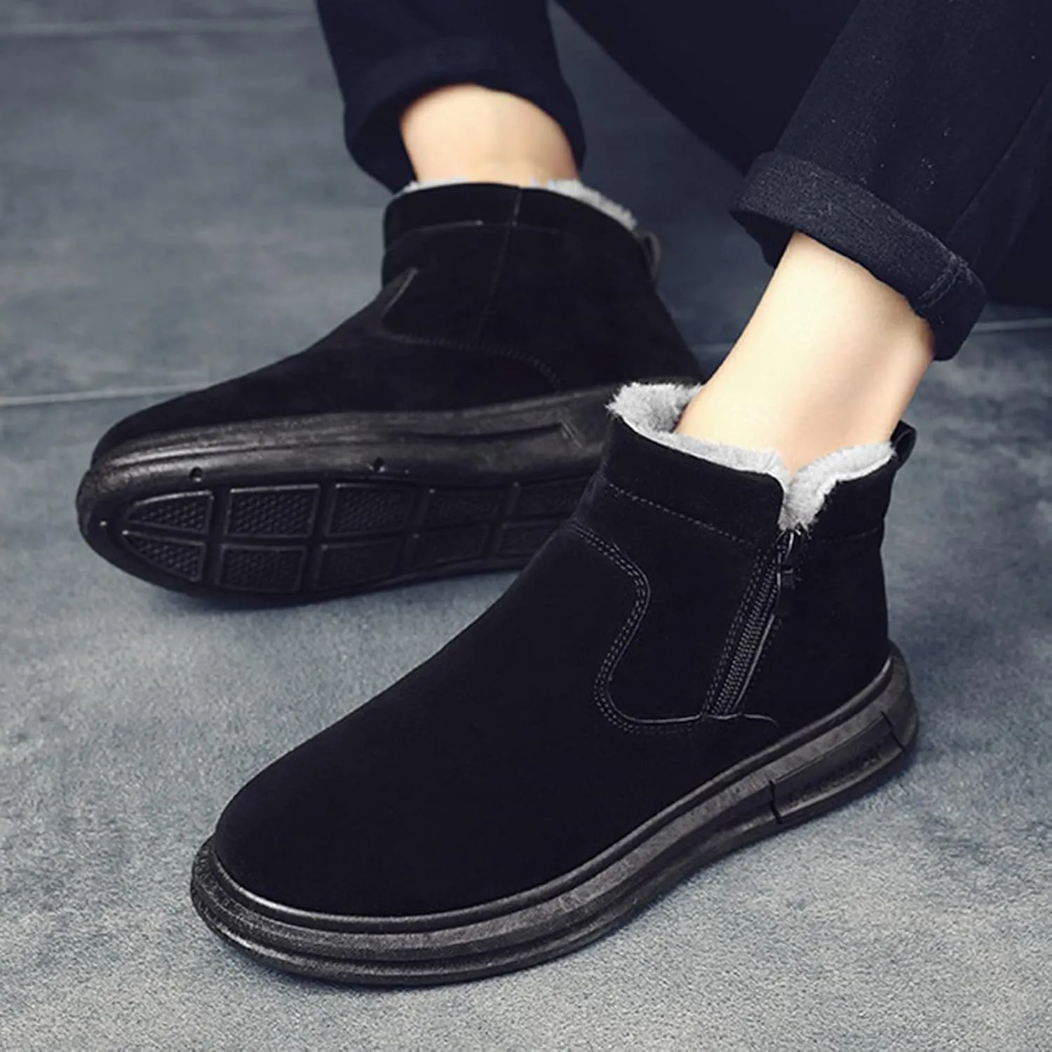 Snow Boots for Men Winter Warm Plush Lined Ankle Booties Waterproof Slip On Shoes Insulated Non Slip Boots Outdoor