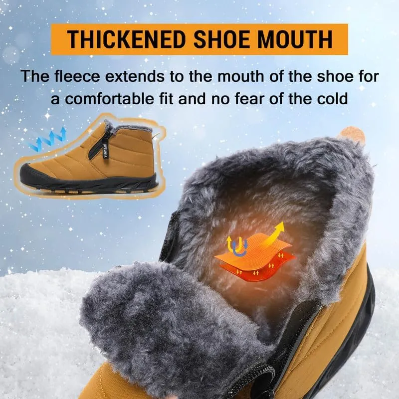 Snow Boots Mens Waterproof Winter Boots Fur Lined Warm Ankle Boots Zipper Closure Slip on Outdoor Boot Comfortable Walking Shoes