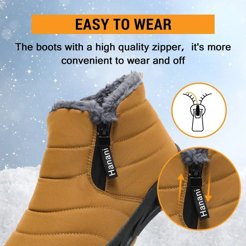 Snow Boots Mens Waterproof Winter Boots Fur Lined Warm Ankle Boots Zipper Closure Slip on Outdoor Boot Comfortable Walking Shoes
