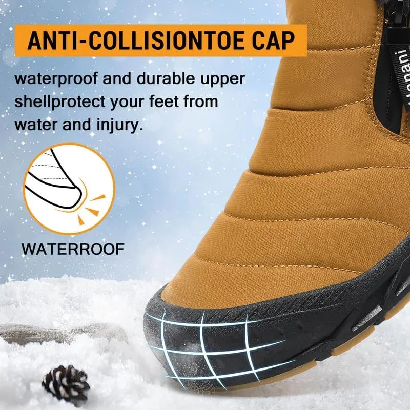 Snow Boots Mens Waterproof Winter Boots Fur Lined Warm Ankle Boots Zipper Closure Slip on Outdoor Boot Comfortable Walking Shoes