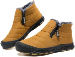 Snow Boots Mens Waterproof Winter Boots Fur Lined Warm Ankle Boots Zipper Closure Slip on Outdoor Boot Comfortable Walking Shoes