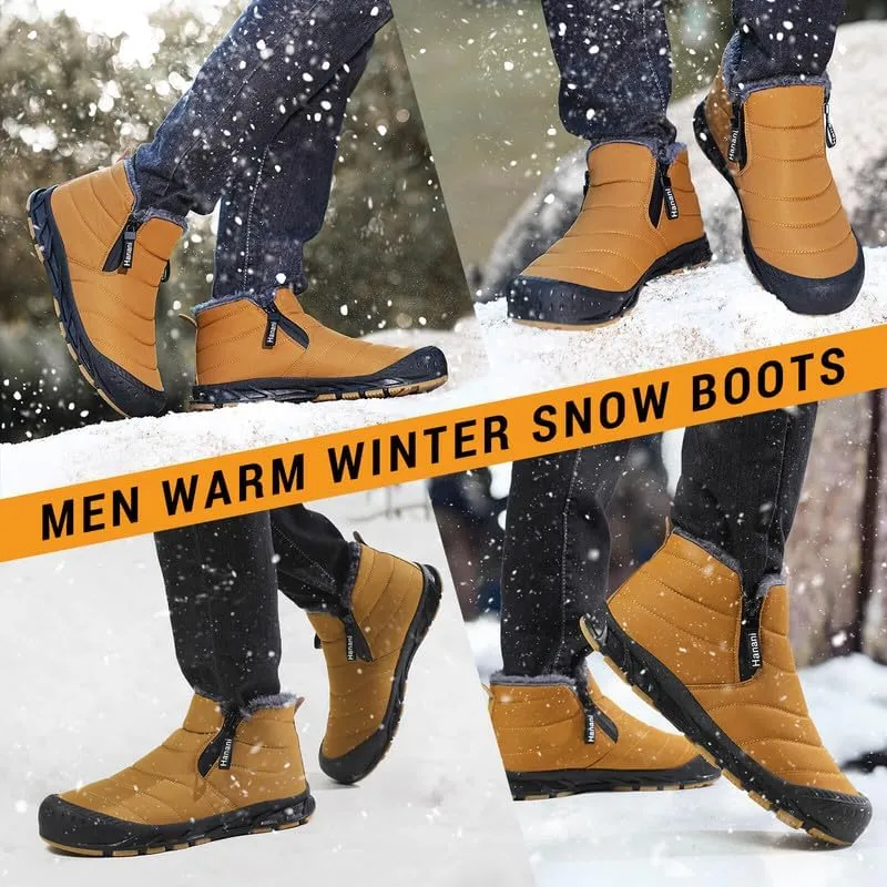 Snow Boots Mens Waterproof Winter Boots Fur Lined Warm Ankle Boots Zipper Closure Slip on Outdoor Boot Comfortable Walking Shoes