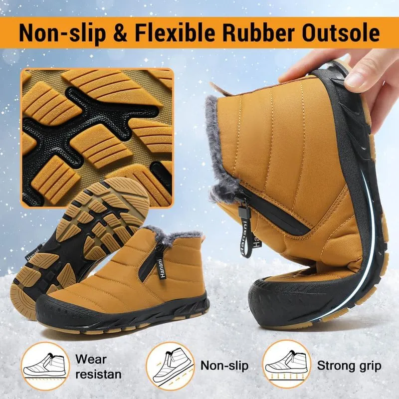 Snow Boots Mens Waterproof Winter Boots Fur Lined Warm Ankle Boots Zipper Closure Slip on Outdoor Boot Comfortable Walking Shoes