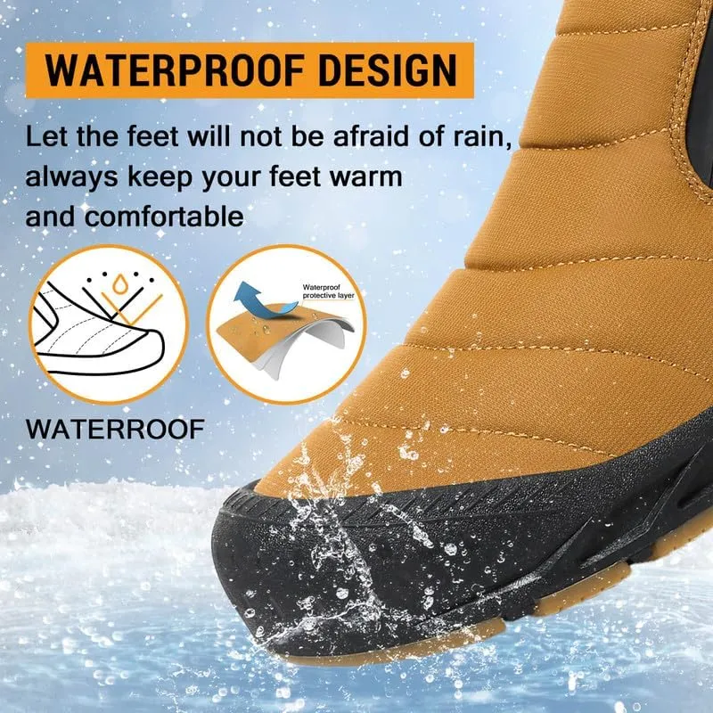 Snow Boots Mens Waterproof Winter Boots Fur Lined Warm Ankle Boots Zipper Closure Slip on Outdoor Boot Comfortable Walking Shoes