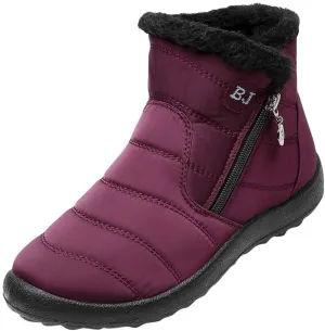 Snow Boots Womens Winter Ankle Boots Ladies Warm Fleece Lined Booties Thickening Thermal Flat Sneakers Outdoor Booties Soft Cozy Ankle Booties Wide Calf Short Boots Winter with Side Zipper