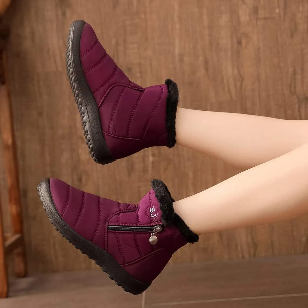 Snow Boots Womens Winter Ankle Boots Ladies Warm Fleece Lined Booties Thickening Thermal Flat Sneakers Outdoor Booties Soft Cozy Ankle Booties Wide Calf Short Boots Winter with Side Zipper