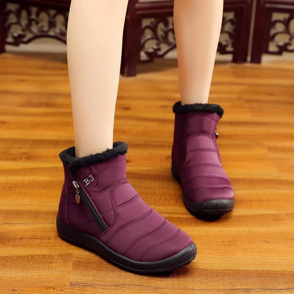 Snow Boots Womens Winter Ankle Boots Ladies Warm Fleece Lined Booties Thickening Thermal Flat Sneakers Outdoor Booties Soft Cozy Ankle Booties Wide Calf Short Boots Winter with Side Zipper