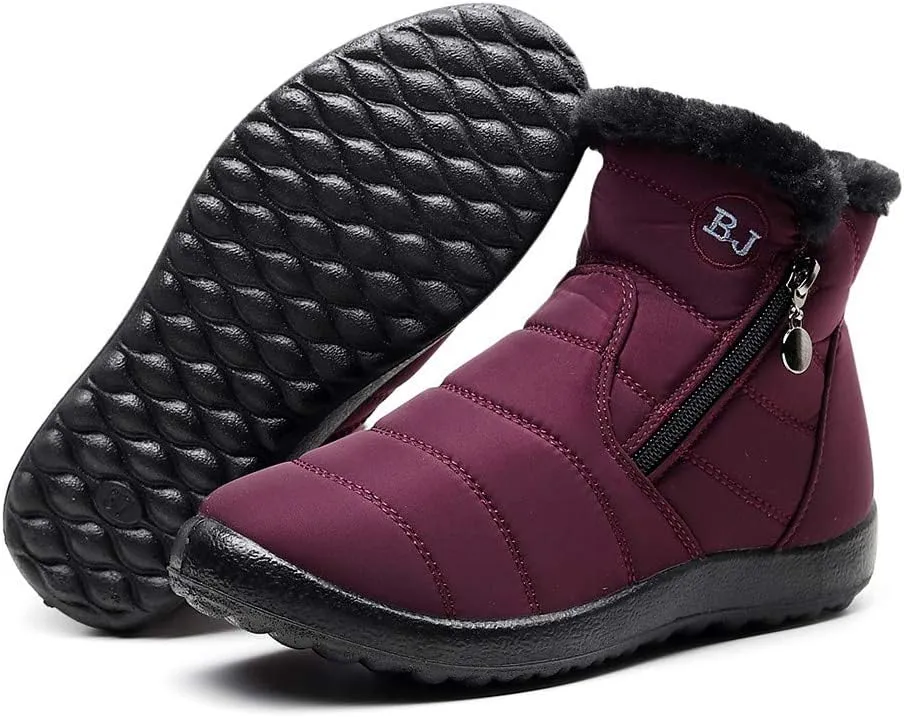 Snow Boots Womens Winter Ankle Boots Ladies Warm Fleece Lined Booties Thickening Thermal Flat Sneakers Outdoor Booties Soft Cozy Ankle Booties Wide Calf Short Boots Winter with Side Zipper