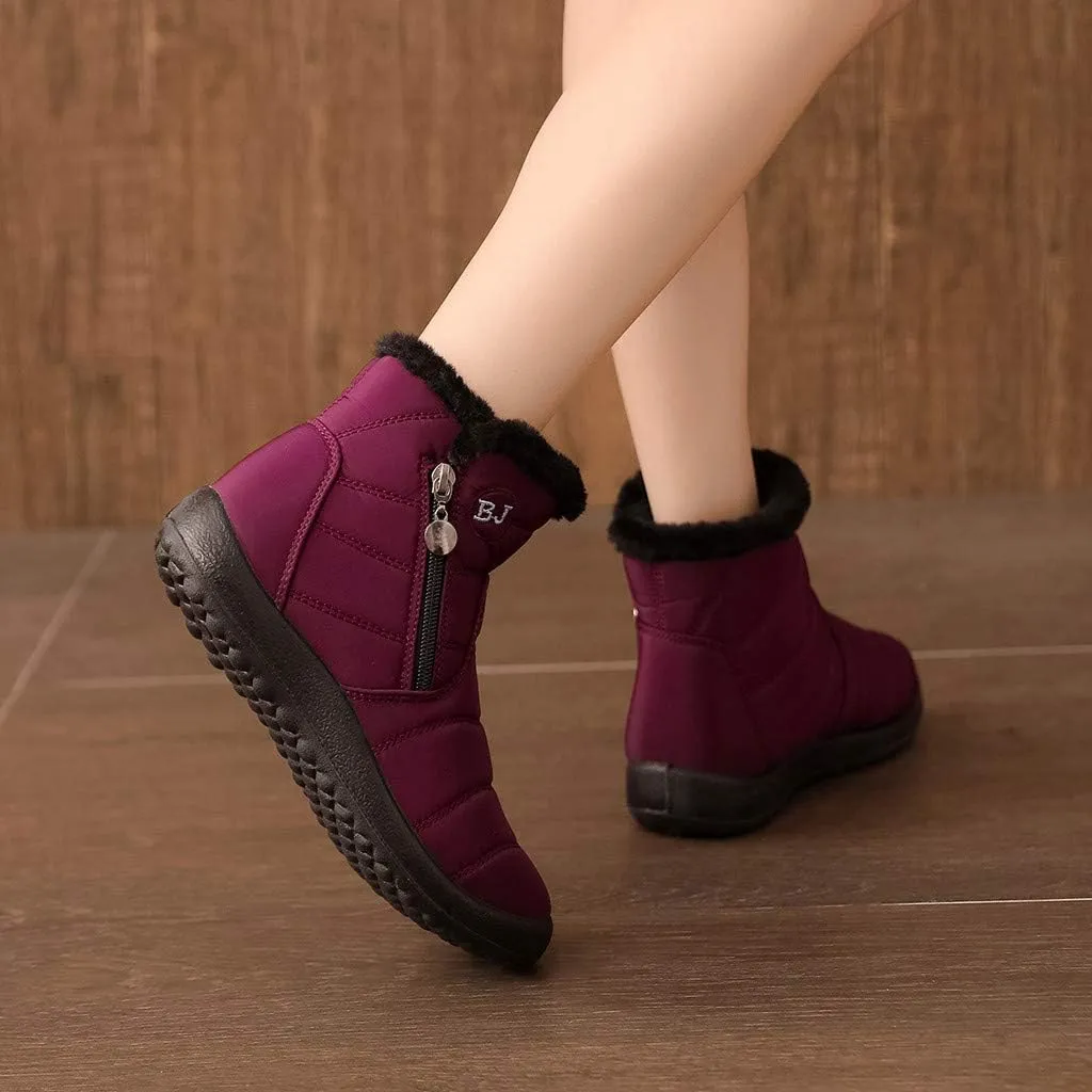 Snow Boots Womens Winter Ankle Boots Ladies Warm Fleece Lined Booties Thickening Thermal Flat Sneakers Outdoor Booties Soft Cozy Ankle Booties Wide Calf Short Boots Winter with Side Zipper
