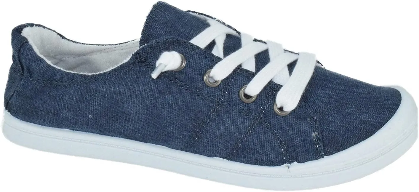 Soda Zig-S Navy Flat Linen Canvas Lace Up Loafers Style Slip On Fashion Sneakers (Navy, 7)