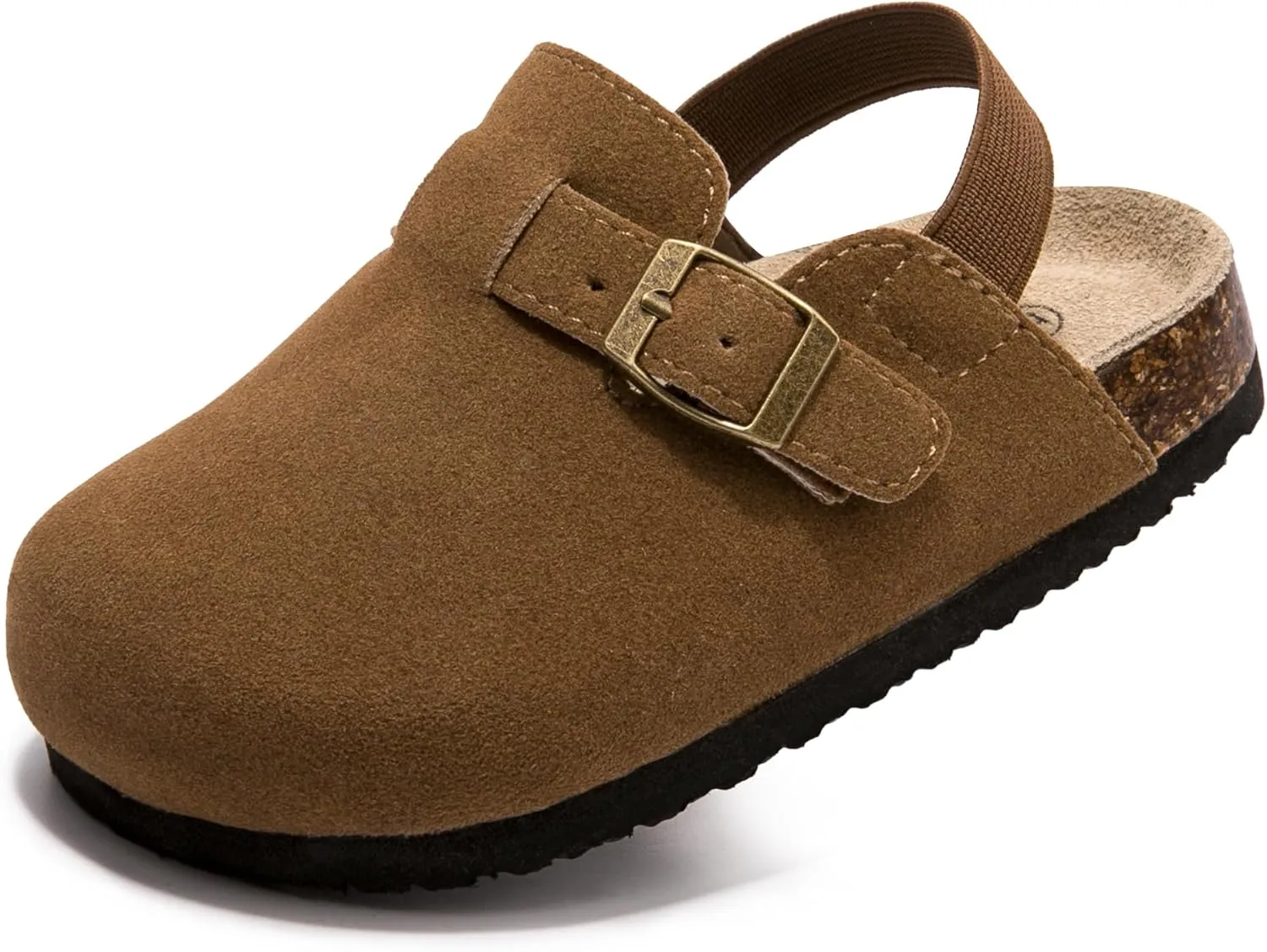 Soft Suede Kids Clogs for Toddlers - Adjustable Buckle Slip-On Mules for Boys & Girls, Featuring Cork Footbeds & Leather Details, Stylish & Comfortable Potato Shoes