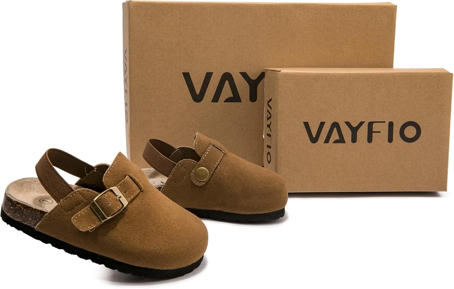Soft Suede Kids Clogs for Toddlers - Adjustable Buckle Slip-On Mules for Boys & Girls, Featuring Cork Footbeds & Leather Details, Stylish & Comfortable Potato Shoes
